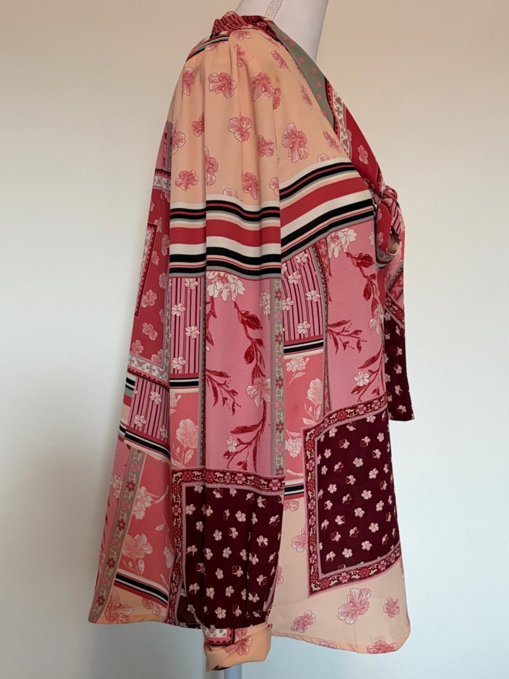 #604 Talbots BoNo Beautiful Pink Floral Patchwork Tie-Neck Blouse - Picture 9 of 12